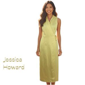 Jessica Howard Yellow Linen Wrap Maxi Dress Size 10